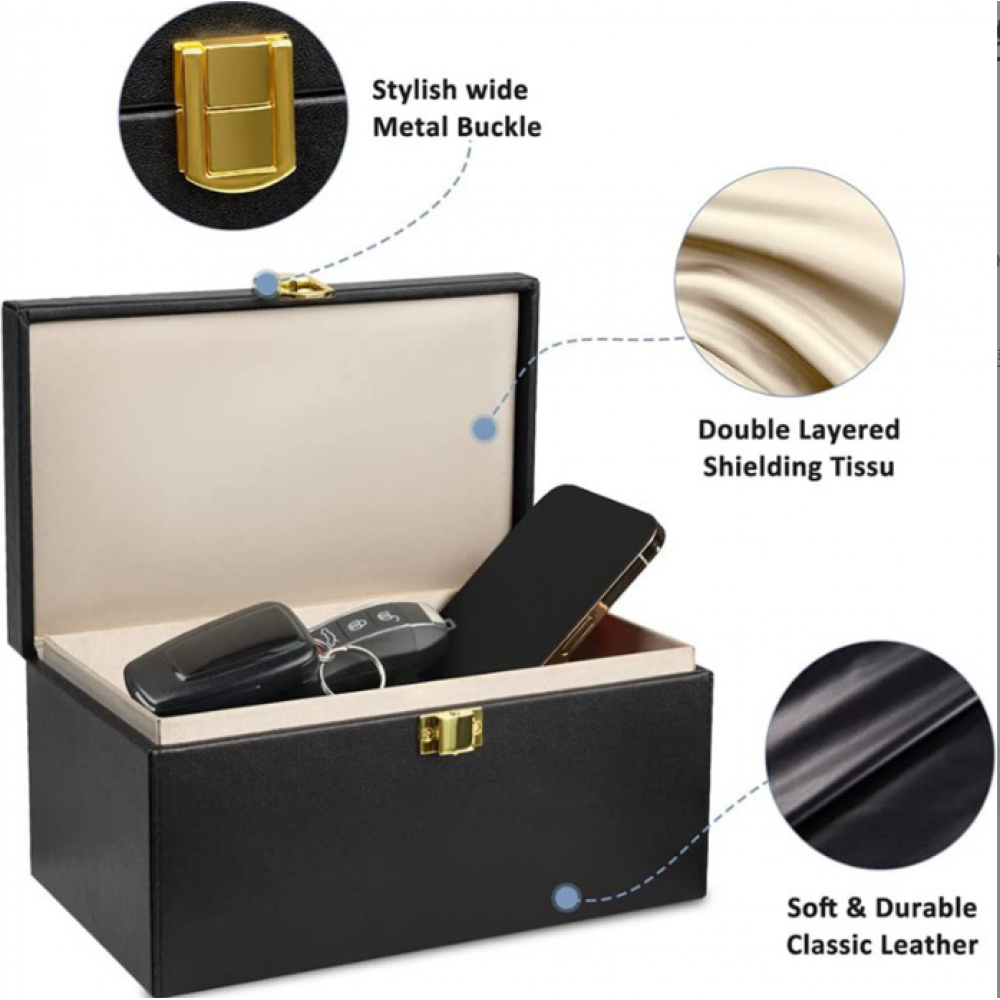 Макси-размер коробка Фарадея! 22 см x 13 см x 10,5 см. Вместимость до 5 телефонов и 9 автомобильных ключей! Двойной защитный слой