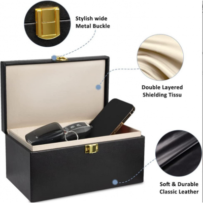 Макси-размер коробка Фарадея! 22 см x 13 см x 10,5 см. Вместимость до 5 телефонов и 9 автомобильных ключей!